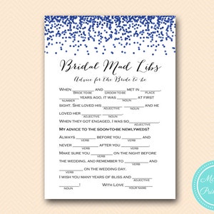 Navy Mad Libs, Bridal Shower Mad Libs, Ratschläge für die Braut, Royal Blue Bridal Shower Spiel druckbar, Bachelorette, Wedding Shower BS408