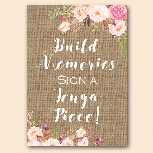 boho burlap Please sign guestbook, build memories, Guestbook sign, Printable Guestbook Alternative, Build Memories Sign a Jenga Piece BS546