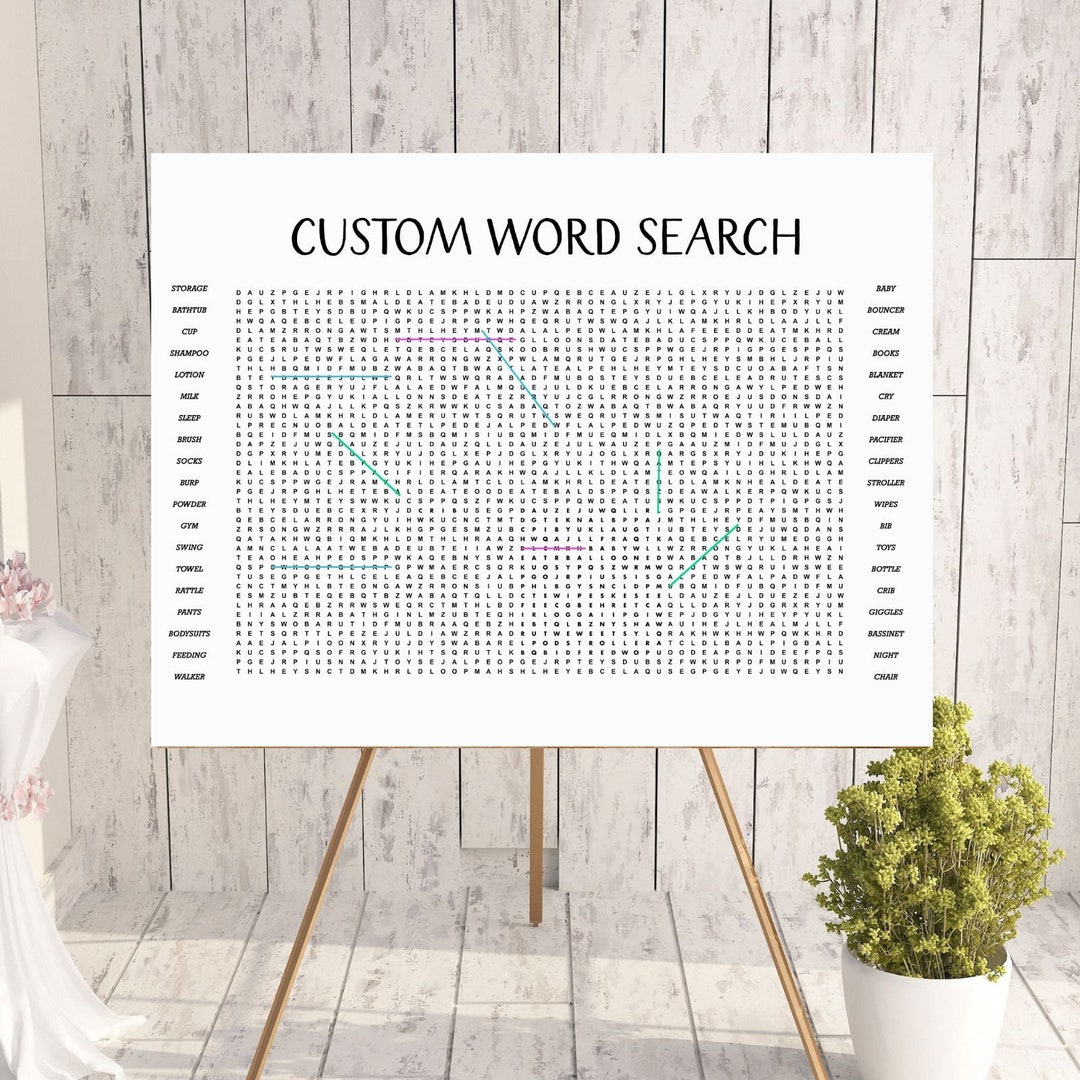 Custom word search wedding word search printable baby shower word