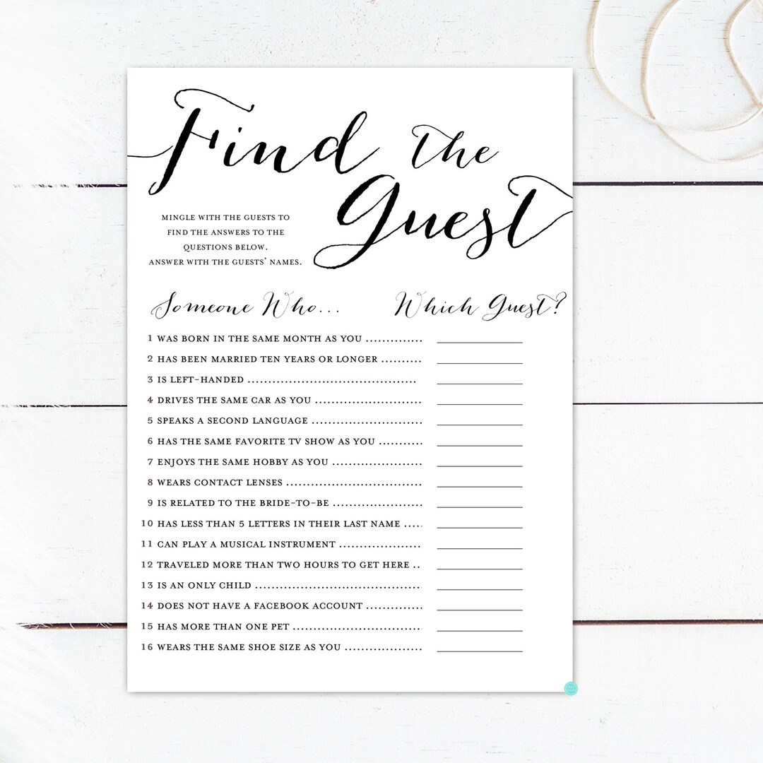 Find the Guest Bridal Shower Game, Ice Breaker Game, Gray Bridal Shower