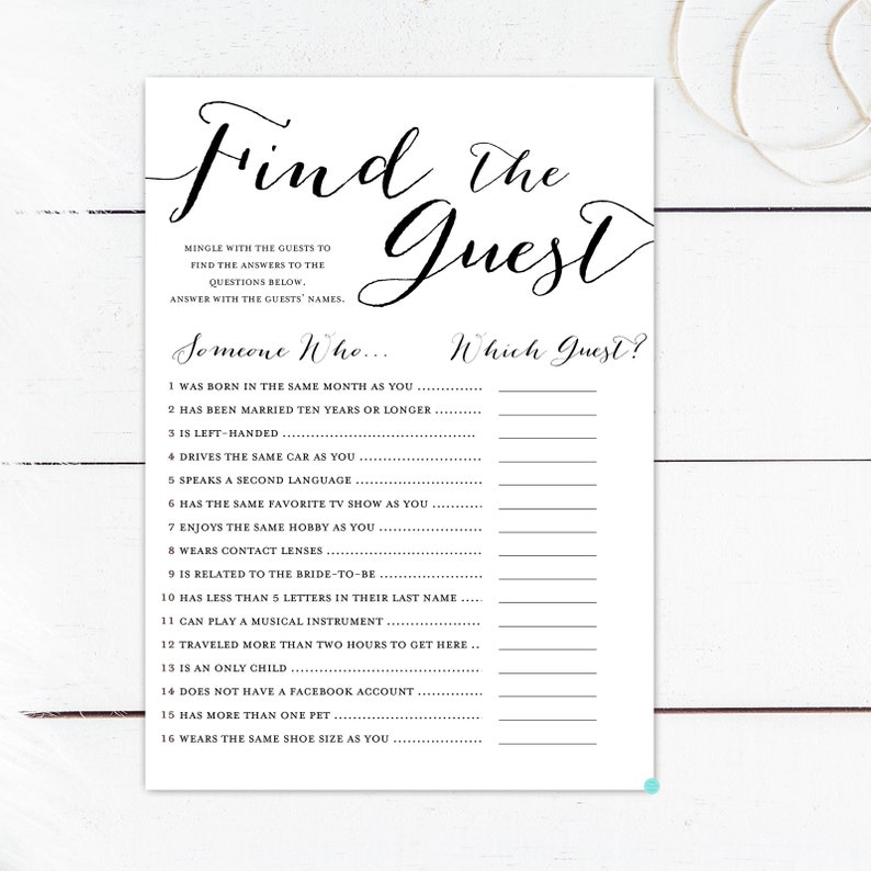 Find the Guest Bridal Shower Game Ice Breaker Game Gray - Etsy