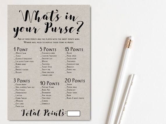 Whats in your Purse, Purse Raid, Purse Hunt Game, Grey Bridal Shower, Grey Bridal Shower Printable, Grey Baby Shower Game TLC596G BS596G Il_570xn