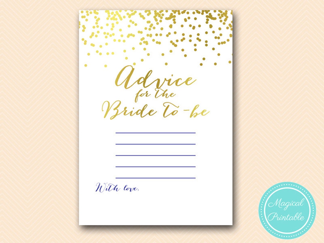 Advice for the Bride Printable, Download Advice Cards, Navy Blue Gold ...