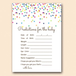 Prédictions pour bébé, prédictions de bébé, carte de prédiction de sexe, jeu de saupoudrage pour bébé, jeu de douche de bébé confettis TLC108