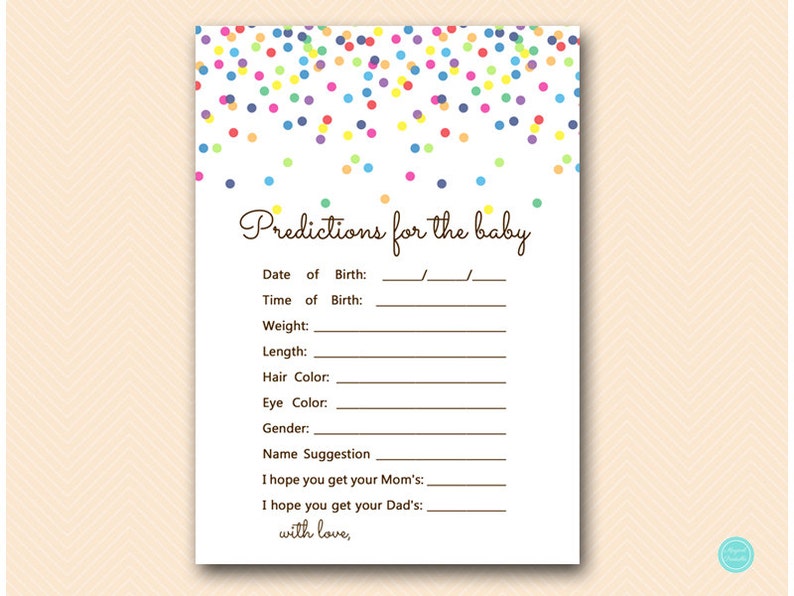 Predictions for Baby, Baby Predictions, gender prediction card, Baby Sprinkle Game, Confetti Baby Shower Game TLC108 image 1