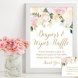 Diapers and Wipes Raffle ticket and sign, Blush and Gold Baby Shower, Pink Blush and Gold Baby Shower Diaper Raffle Sign and Cards, TLC530Z