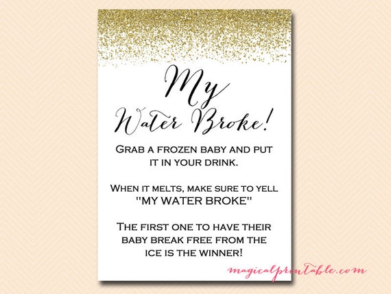 my water broke, frozen baby game, ice cube game, Gold Glitter Baby Shower Games Printable, Baby Shower Activities, Download TLC87 Il_570xn