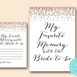 Rose Gold Meine Lieblingserinnerung mit der Braut Karte und Schild zum Ausdrucken, Rose Gold Confetti Bridal Shower, Bachelorette, Wedding Shower BS155