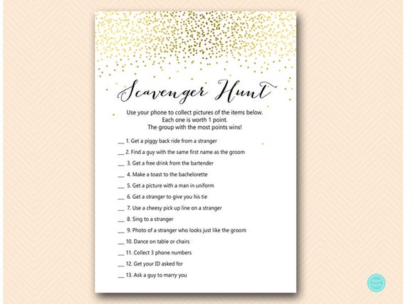 Gold Bachelorette scavenger hunt, Gold Hens Party Game, Gold Bridal Shower Scavenger, Bridal Shower Games Download BS472B Il_570xn