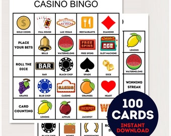 100x Karty Bingo Kasyna, Wydrukowane Bingo Kasyna, Aktywność Imprezy Kasyna, Gra Imprezy Kasyna, Gra Kasyna, Karty Bingo o Tematyce Kasyna, bs701