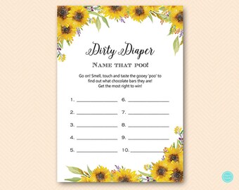 Sunflower Baby Shower, Dirty Diaper Game, Dirty Diaper, Guess the Sweet Mess, Baby Shower Candy Bar Games, Baby Shower Activities TLC537