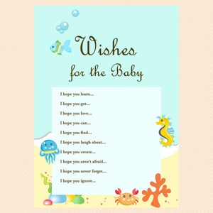 Wishes for the Baby Cards, Advice Cards, Advice for Baby, Beach, Under the Sea Baby Shower Games Printable, Beach Baby Shower Games TLC19