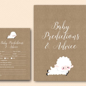 Agneau bébé prédictions et conseils imprimables, prédictions pour bébé, prédictions de bébé, jeux de douche de bébé, activités de douche de bébé TLC504