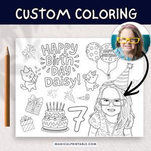 Personalized Photo Birthday Coloring Page, Custom Kid's Activity Sheet, Birthday Activity, Digital File, BP888 image 1