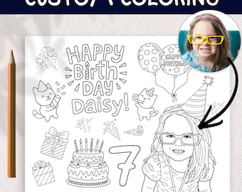 Personalized Photo Birthday Coloring Page, Custom Kid's Activity Sheet, Birthday Activity, Digital File, BP888