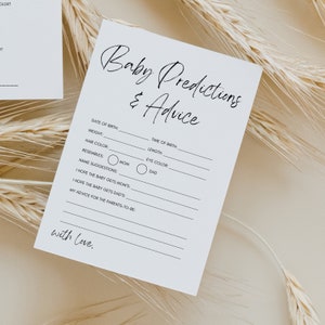 Carte de prédiction et de conseils pour bébé, douche de bébé minimaliste, douche de bébé Chic minimaliste imprimable, modèle de douche de bébé minimaliste, TLC721