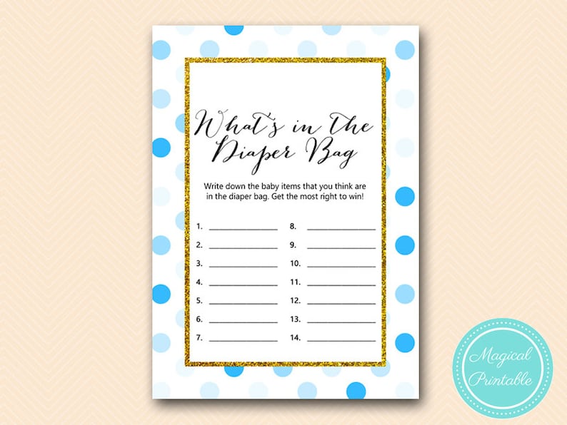 What's in the Diaper Bag Game Printable Boy Baby Shower | Etsy