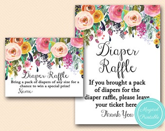 Tarjetas y letreros de la rifa de pañales, boletos para la rifa de pañales, Jardín Floral, Juegos de Baby Shower al aire libre, Actividades de Baby Shower TLC140