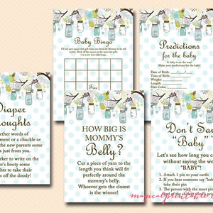 Mason Jars Baby Shower Games Printables, Teal Mason Jar Baby Shower, Rustic Baby Shower Games, Boy Baby Shower Games, Game Package TLC16