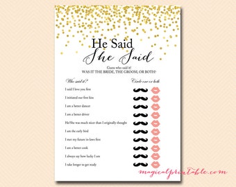 He said she said bridal shower game, bridal shower who said it game, Gold Confetti Bridal Shower, Hens Game, Gold Bridal Shower BS46