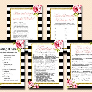 Black and White Floral Bridal Shower Games package set, Rustic, Unique Bridal Shower Games, Wedding Shower Games BS10 BS10P