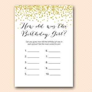 Gold Girl Birthday Party Games, How old was the Birthday Girl, How well do you know the birthday girl, Instant Download BP46