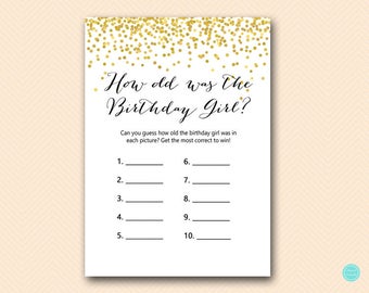 Gold Girl Birthday Party Games, How old was the Birthday Girl, How well do you know the birthday girl, Instant Download BP46