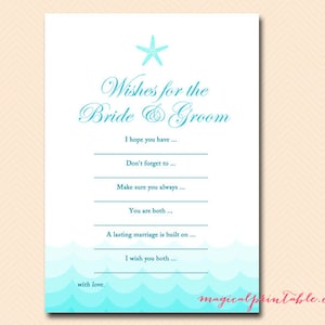 Deseos para la tarjeta de novia y novio, Descargar, Náutica, Mar, Estrella de mar, Juegos de despedida de soltera con tema de playa, Juegos de despedida de soltera, Ducha de boda BS28