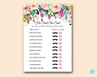 He Said She Said Bridal Shower Game, Who Said it Game, Pink Blush Bridal Shower Game, Pink Floral Bridal Shower Activities BS436