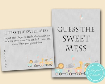guess the sweet mess, dirty diaper, name that poo, Jungle Baby Shower Games, Safari, Animal, Zoo Animal baby shower games, train, TLC54