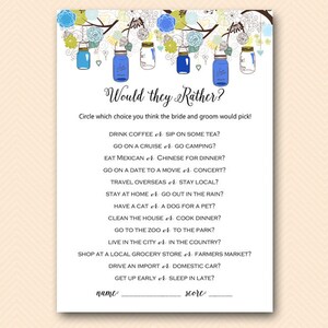 Navy Mason Jars Would they rather bridal shower game, Who knows the Bride and Groom Best, Bridal Shower Game, Bridal Shower Download BS163