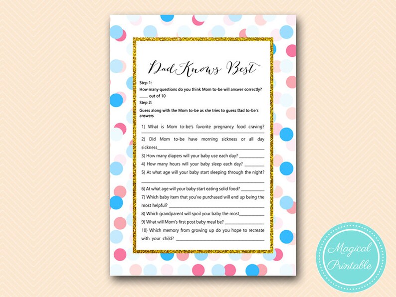 Dad Knows Best Baby Shower Game Boy Or Girl Gender Reveal Etsy