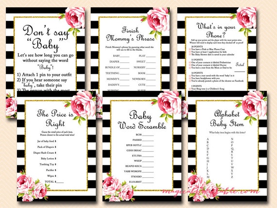 Floral Black And White Baby Shower Gold Glitter Floral Chic Printable Floral Black And White Baby Shower Gold Glitter Floral Chic Printable