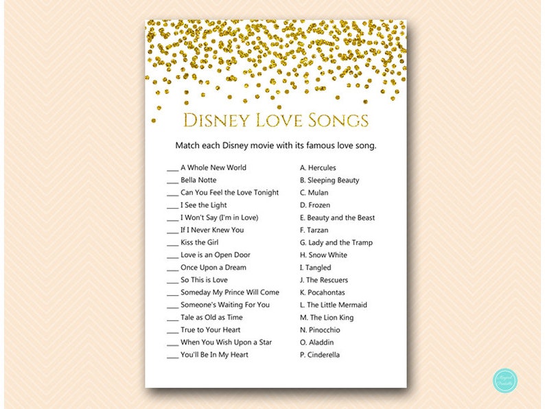 Gold Glitter Glam Bridal Shower Games, Love Song Game, Love Song Match Game, Bridal Shower Game, Bridal Shower Games Download BS281 image 1