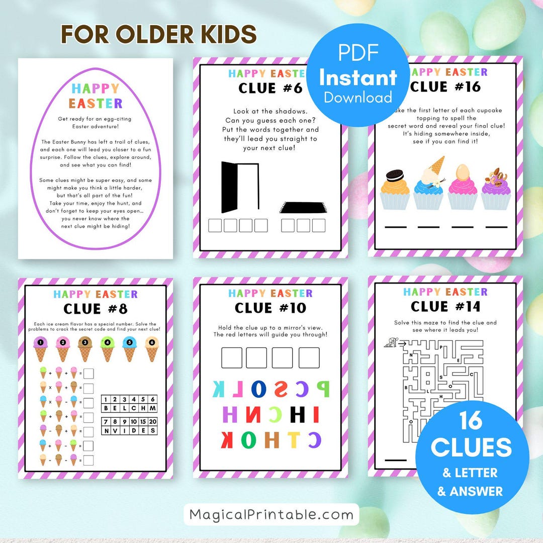 Easter Scavenger Hunt Clues for Older Kids, Easter Egg Hunt Clues ...