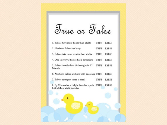 True Or False Baby Questions Baby Trivia Duck Theme Rubber Etsy
