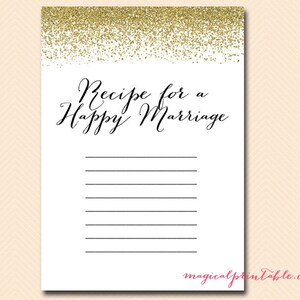 Rezept für eine glückliche Hochzeit Karte, Gold Glitter Bridal Shower, Confetti, Bachelorette, Wedding Shower BS88