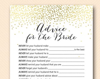 Gold Advice for the Bride Card, Husband Advice, Never and Always Advice, Printable Advice for the Bride, Printable Bridal Shower Game BS472B