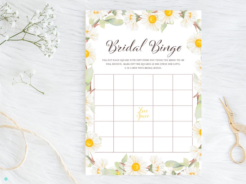 Bridal Bingo, Bridal Shower bingo Game, Daisy bridal shower, Daisy theme, Spring bridal shower game, daisy wedding shower, BS691 image 1