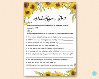 Sunflower Dad knows best baby shower game, lavender, purple  Baby Shower Games, Baby Shower Game Printable TLC537