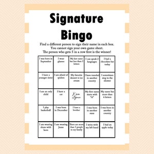 Bingo, Birthday bingo, Unique Bingo, Signature bingo, Birthday Party Game, Birthday Games, Baby shower Games, Bridal Shower Games PT01