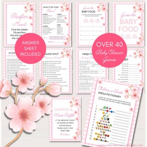 Cherry Blossom Baby Shower Games Bundle, Sakura Baby Shower, Download, Pink Flower, Cherry Blossom Baby Shower, Printable Baby Shower TLC817
