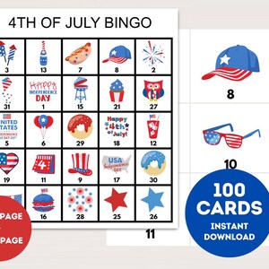 4th of July Bingo Cards, July 4th Bingo Cards, Instant Download, Printable Patriotic Party bingo, 4th of July Party, Independence Day BS701