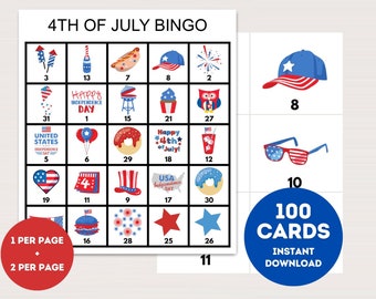 4th of July Bingo Cards, July 4th Bingo Cards, Instant Download, Printable Patriotic Party bingo, 4th of July Party, Independence Day BS701