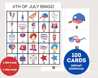 4th of July Bingo Cards, July 4th Bingo Cards, Instant Download, Printable Patriotic Party bingo, 4th of July Party, Independence Day BS701