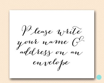 Please write your name and address on the envelope, address on envelope, thank you card, Instant Download, Wedding decoration signs SN38