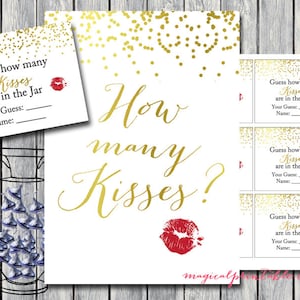 How many kisses in the jar, guess how many candy in the jar, Gold Confetti Bridal Shower Game, Bachelorette, Gold Bridal Shower BS87 image 1