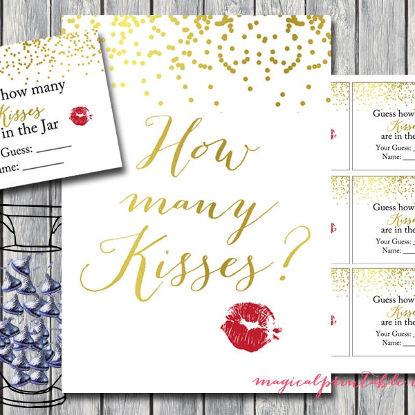 How many kisses in the jar, guess how many candy in the jar, Gold Confetti Bridal Shower Game, Bachelorette, Gold Bridal Shower BS87