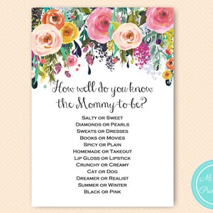 Floral Garden Baby Shower Games, Who knows mommy best, How well do you know mommy, Baby Shower Games, Baby Shower Games Printable TLC140