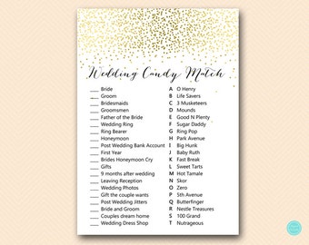 Gold Bridal Shower Games, Bridal Shower Candy Bar Matching Game, Coed Bridal Shower Game, Bridal Shower Games Instant Download BS472B dd